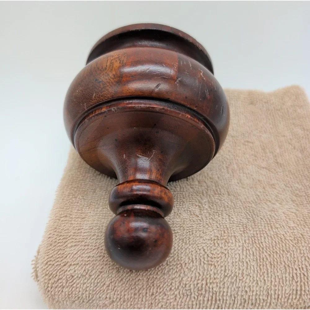 Vtg Wood Bed Post Curtain Rod Finial Dark Brown Stain Turned Wooden Dowel Tiered